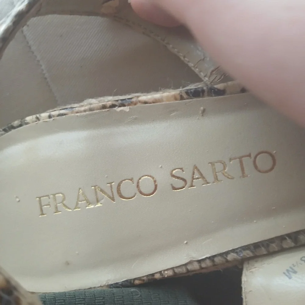 Franco Sarto Cannes Womens‎ Snakeskin Print Espadrille Wedge Sandals Brown 8.5M